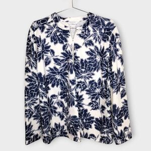 Liz Claiborne Womens Top Sz XXL Long Sleeve Tshirt Navy Floral Sportwear Classic